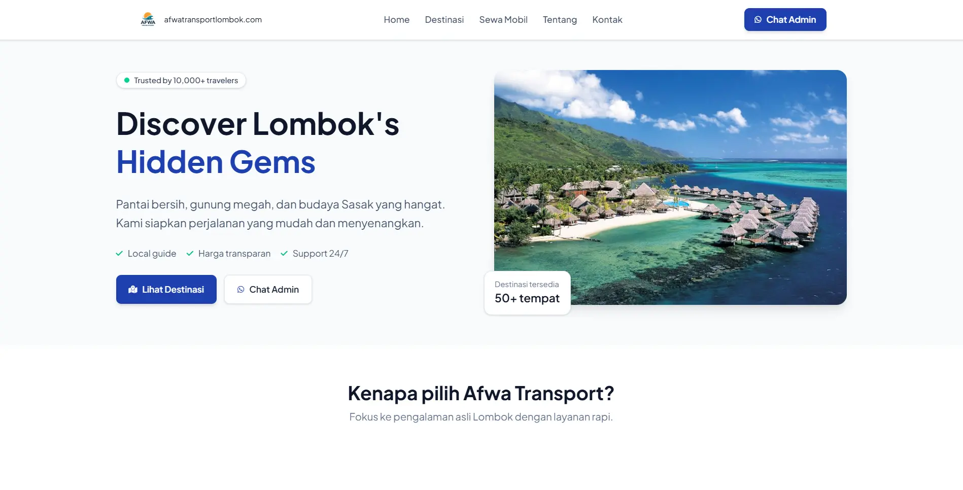 Screenshot website Afwa Transport