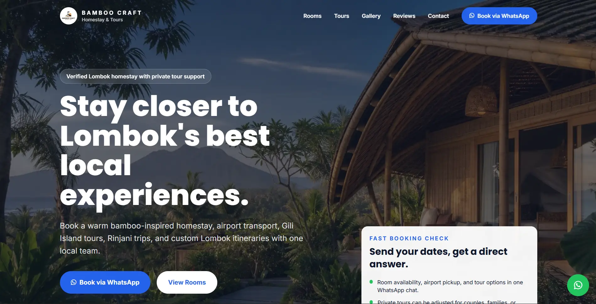 Screenshot website Bamboo Craft Homestay