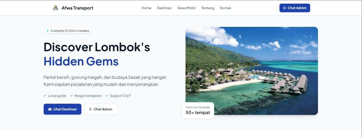 Website Afwa Transport - Jasa travel dan tour di Lombok